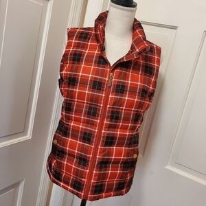 EC Charter Club Quilted Red Buffalo Plaid Puffer Vest Size Medium, preppy